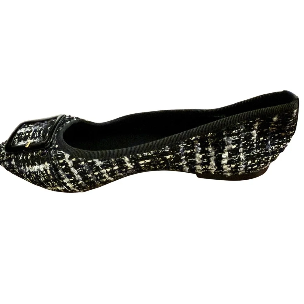Libera Mente Black Boucle Tweed Pointy Toe Flats Buckle EU 40 Italy New